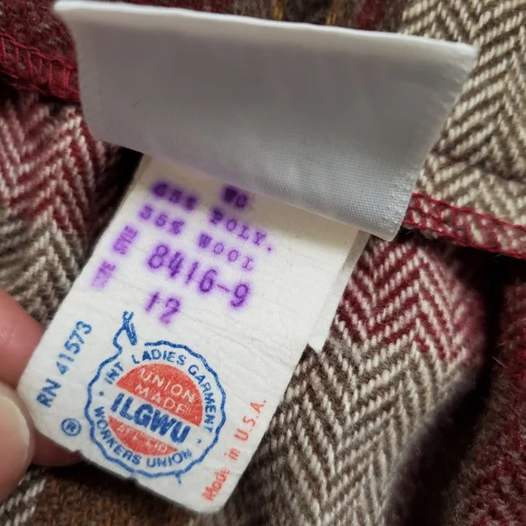 Vintage ILGWU Wool Blend Berry & Brown Wrap Skirt Size 12 - Picture 4 of 8